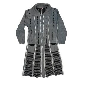 Mohsen Women's Gray Geometric Cardigan Sweater Dress Sz Medium FLAW‎